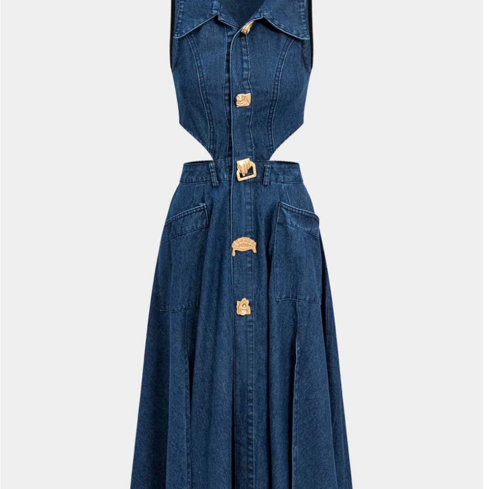 Denim Button Cut Out Dress